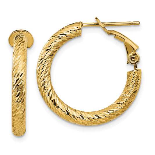 14K Yellow Gold 3mm Polished Diamond-Cut Round Omega Back Hoop Earrings