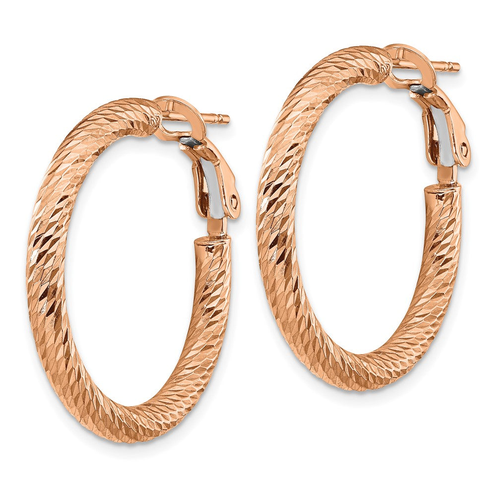 14K Rose Gold 3mm Polished D/C Round Omega Back Hoop Earrings