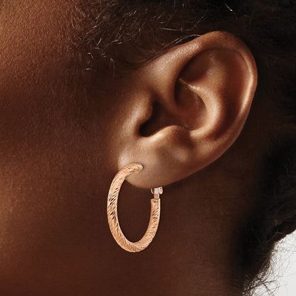 14K Rose Gold 3mm Polished D/C Round Omega Back Hoop Earrings