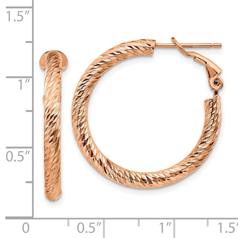 14K Rose Gold 3mm Polished D/C Round Omega Back Hoop Earrings