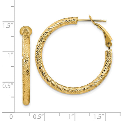 14K Yellow Gold 3X25mm Diamond-Cut Round Omega Back Hoop Earrings