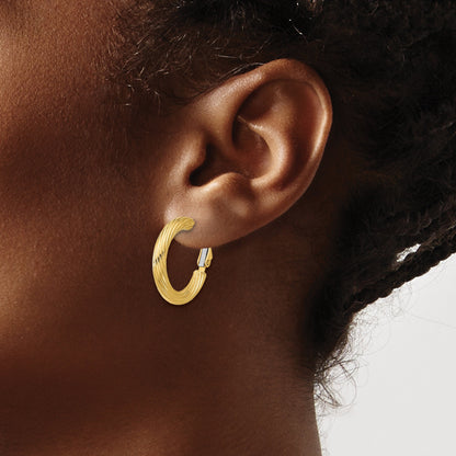 14K Yellow Gold 3X15mm Twisted Round Hoop Earrings