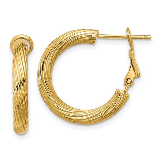 14K Yellow Gold 3X15mm Twisted Round Hoop Earrings