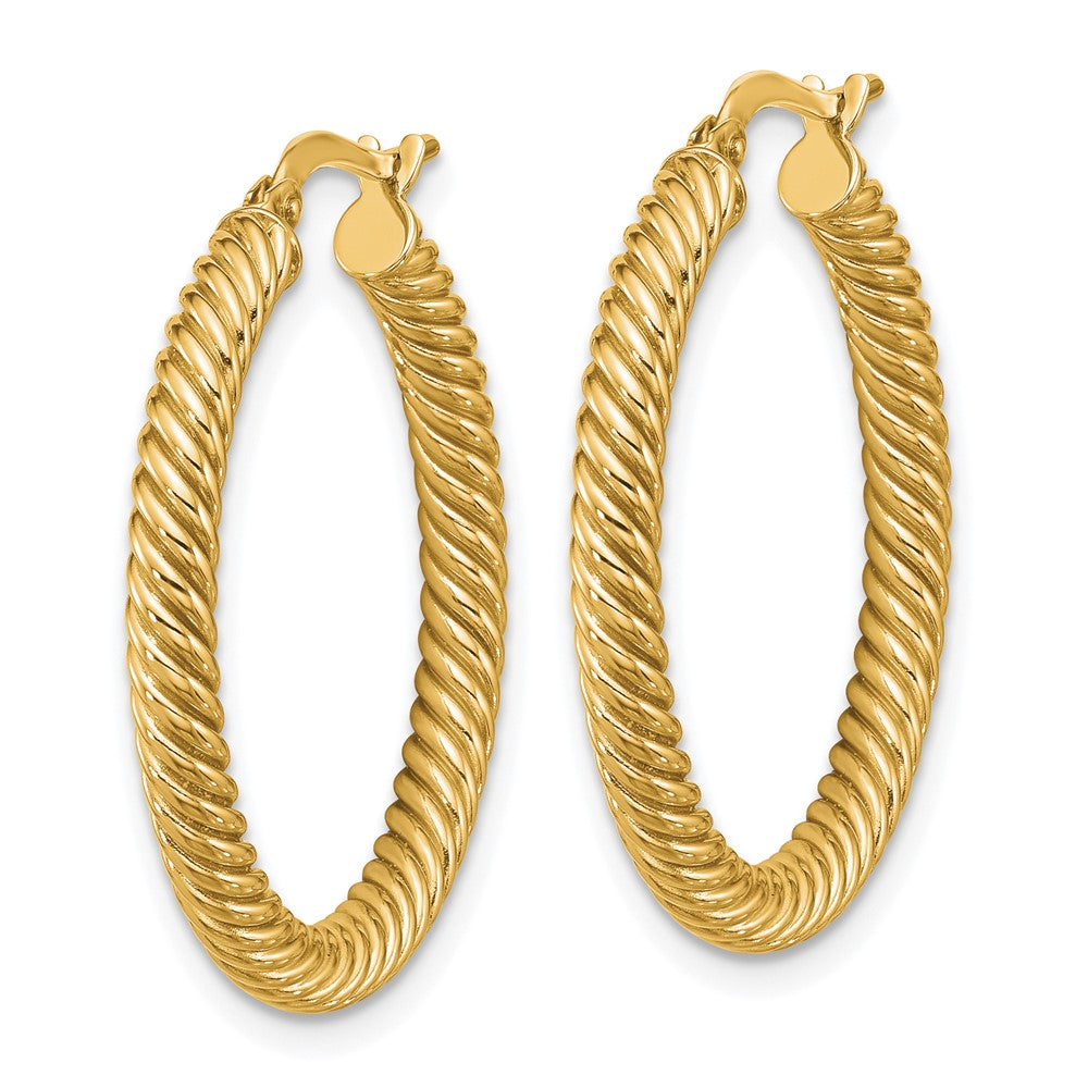 14K Yellow Gold 3X20mm Twisted Round Hoop Earrings
