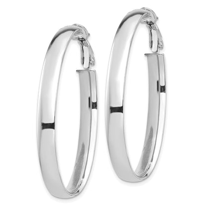 14K White Gold High Polished 5mm Omega Back Oval Hoop Earrings