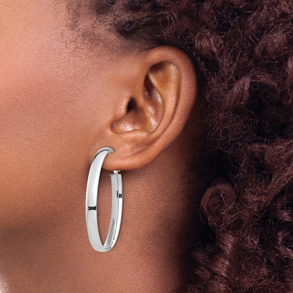 14K White Gold High Polished 5mm Omega Back Oval Hoop Earrings