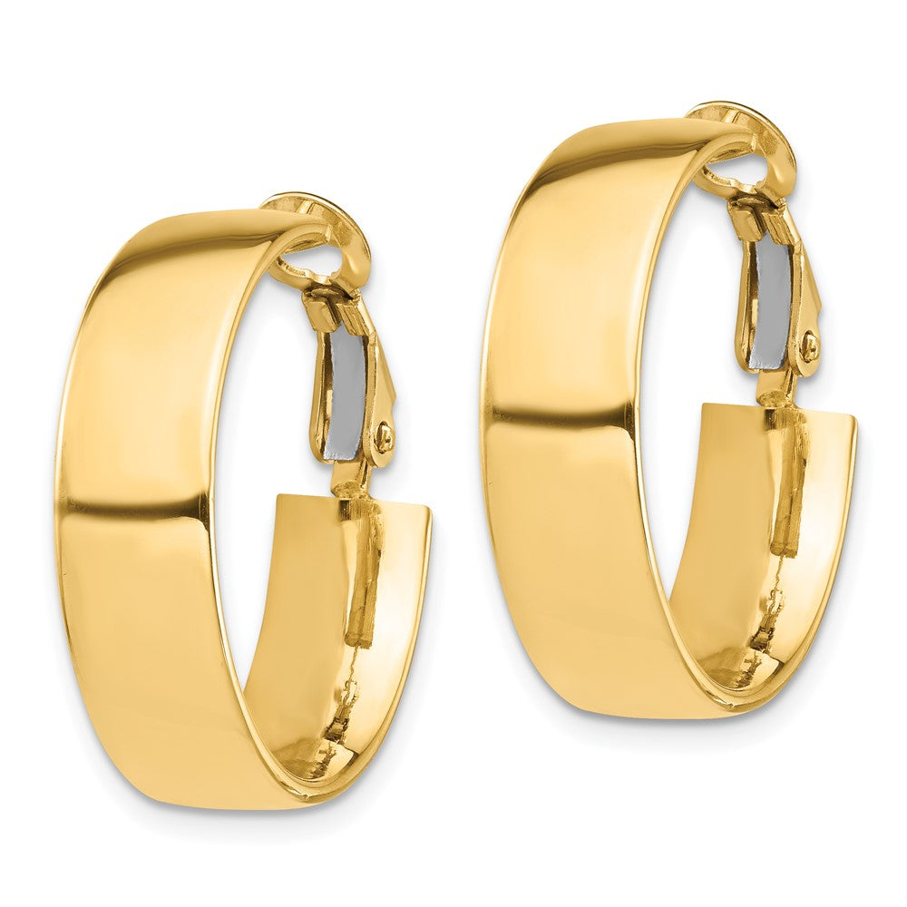 14K Yellow Gold High Polished 7mm Omega Back Hoop Earrings