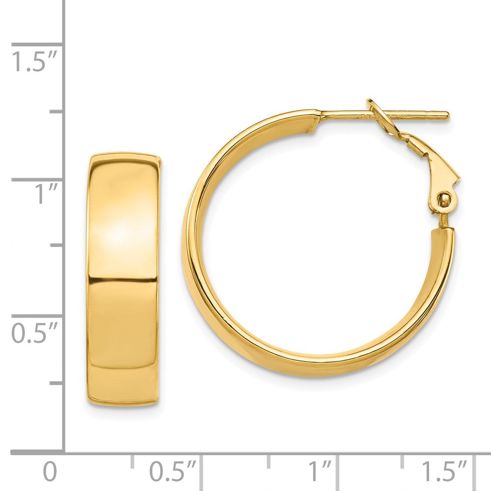 14K Yellow Gold High Polished 7mm Omega Back Hoop Earrings