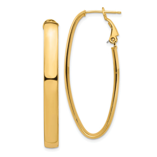 14K Yellow Gold High Polished 5mm Omega Back Oval Hoop Earrings