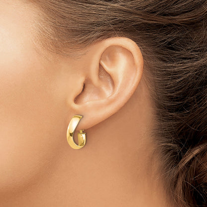 14K Yellow Gold High Polished 5mm Wavy Omega Back Hoop Earrings