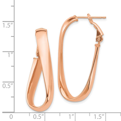 14K Rose Gold High Polished 5mm Wavy Oval Omega Back Hoop Earrings