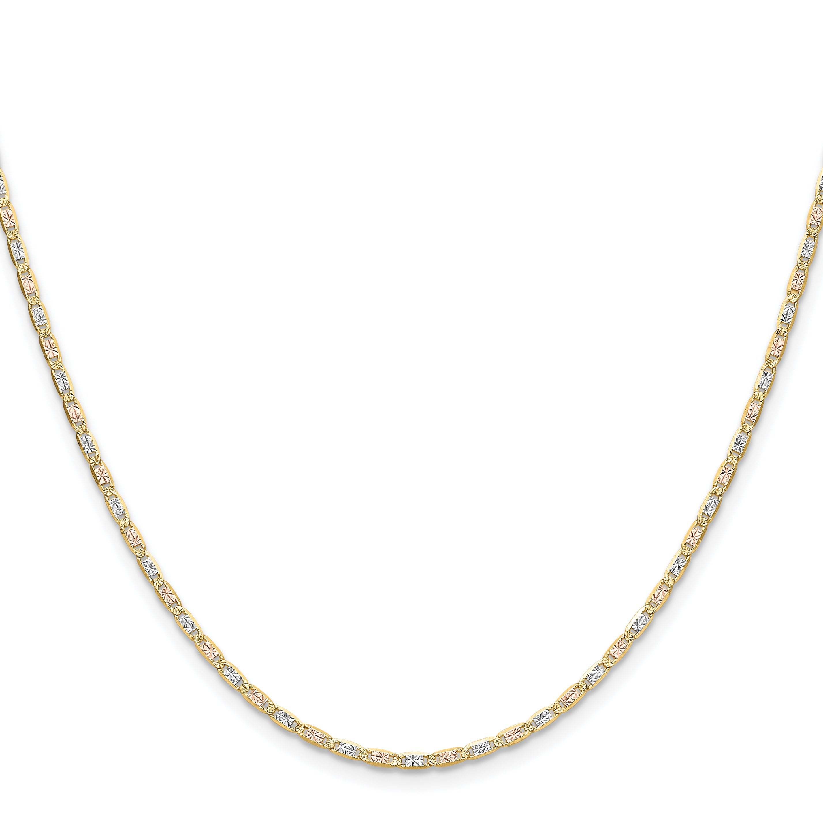 24 Inch 14K Tri-Color 2.0mm Gold Pav Valentino Chain Necklace