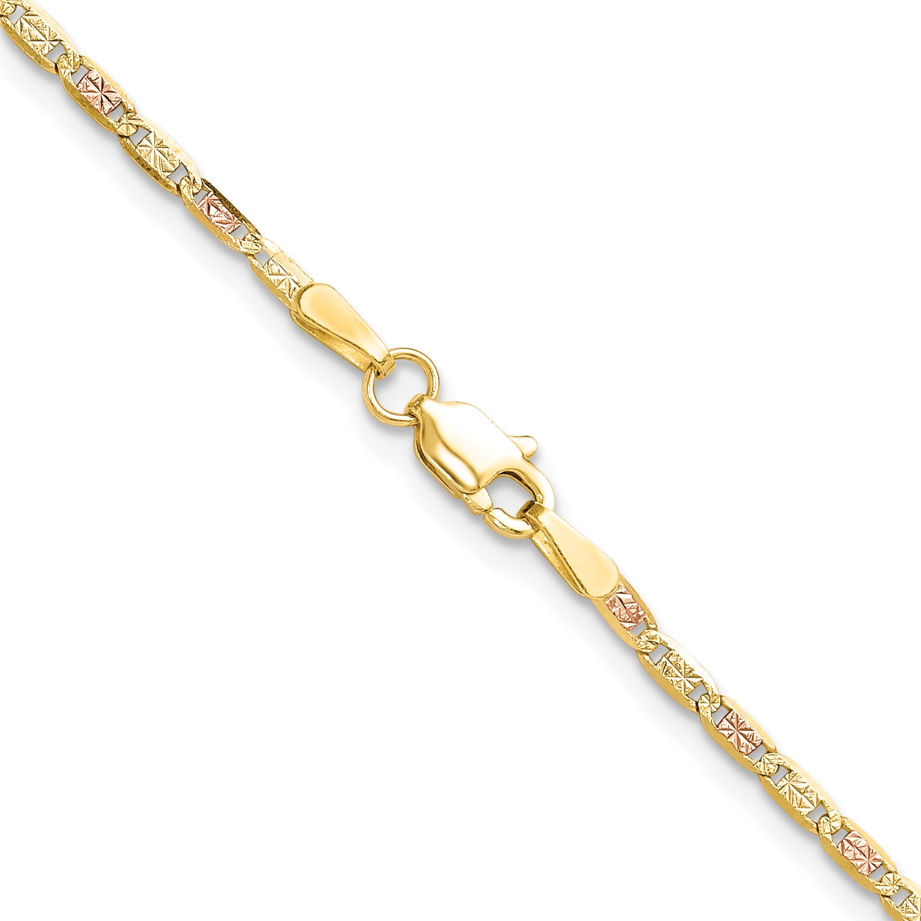 16 Inch 14K Tri-Color 2.0mm Gold Pav Valentino Chain Necklace