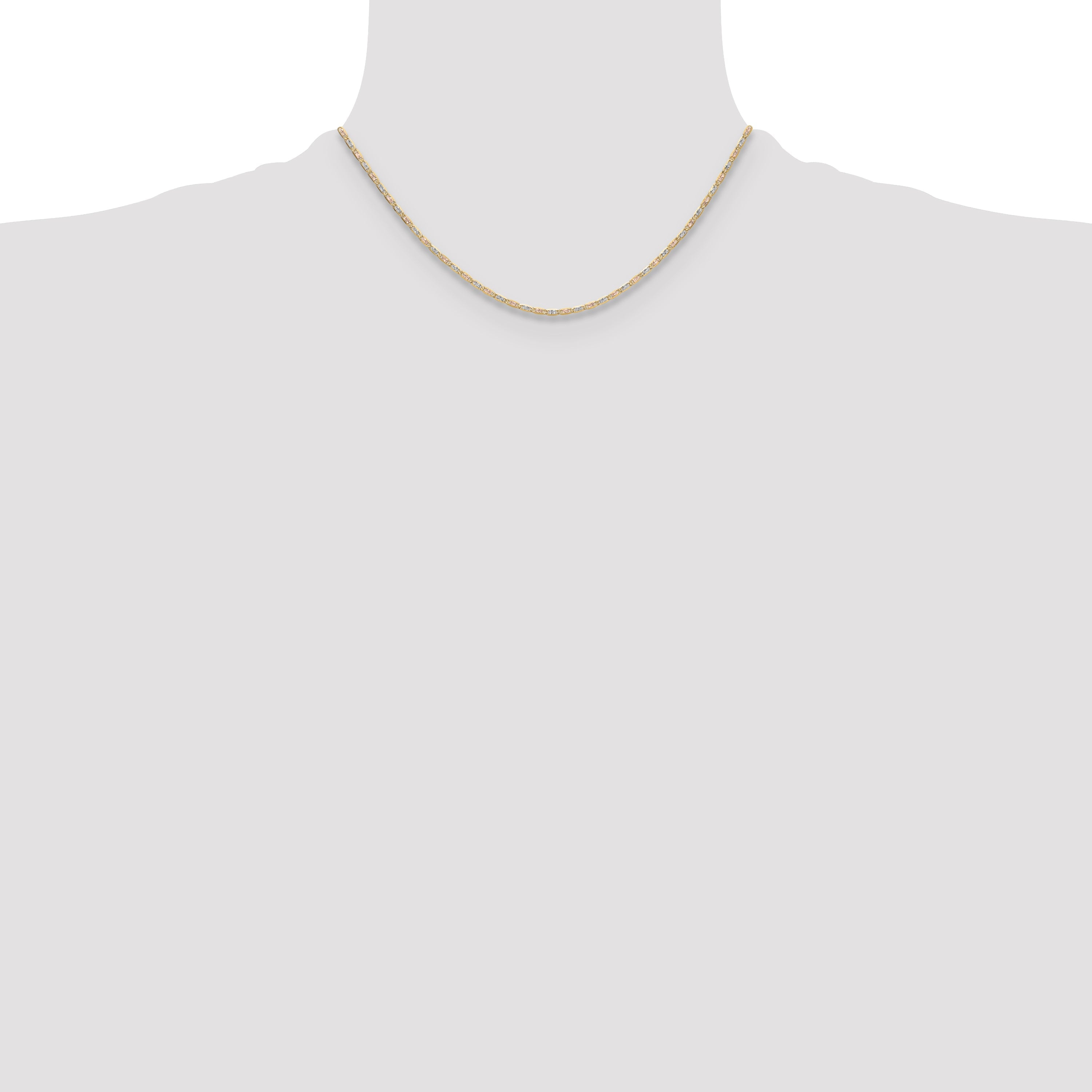 16 Inch 14K Tri-Color 2.0mm Gold Pav Valentino Chain Necklace