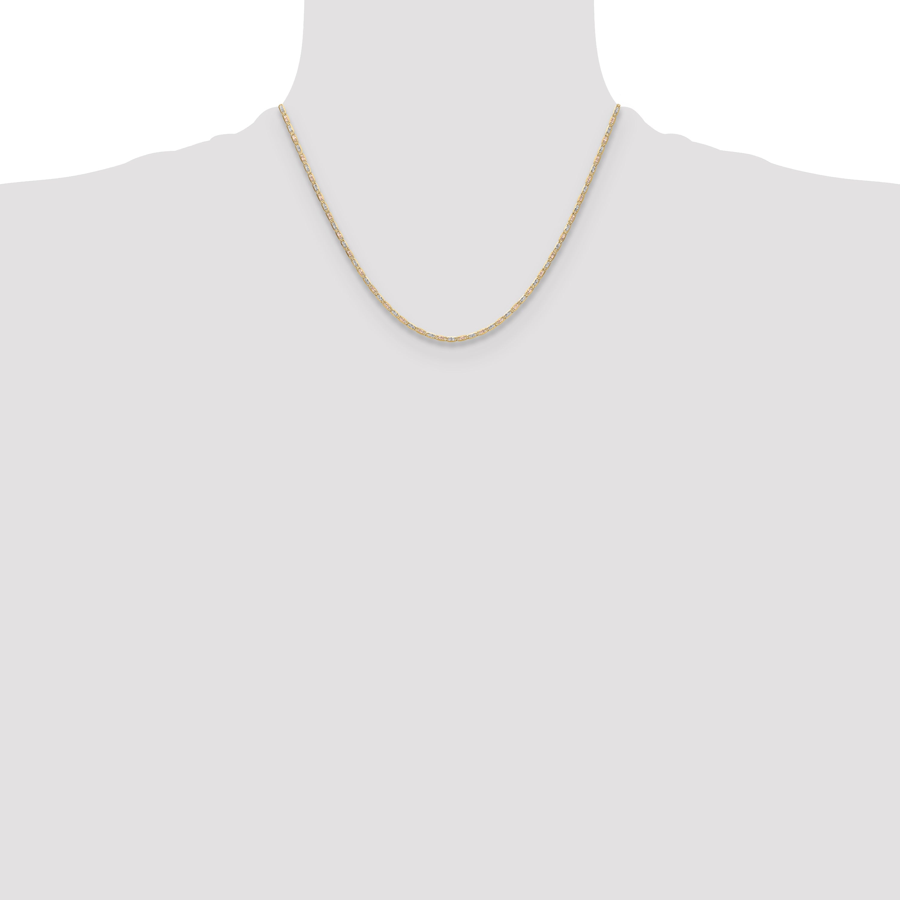 18 Inch 14K Tri-Color 2.0mm Gold Pav Valentino Chain Necklace