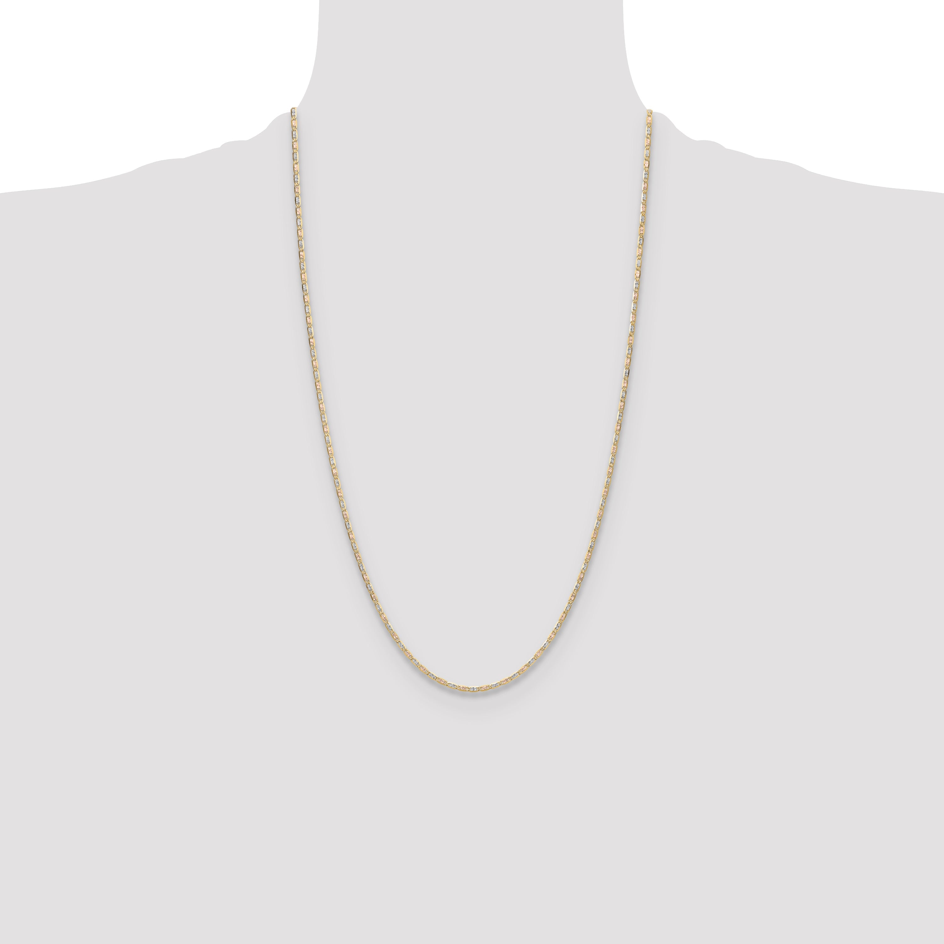 26 Inch 14K Tri-Color 2.0mm Gold Pav Valentino Chain Necklace