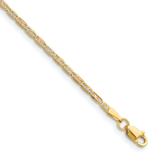 8 Inch 14K Tri-Color 2.0mm Gold Pav Valentino Chain Bracelet