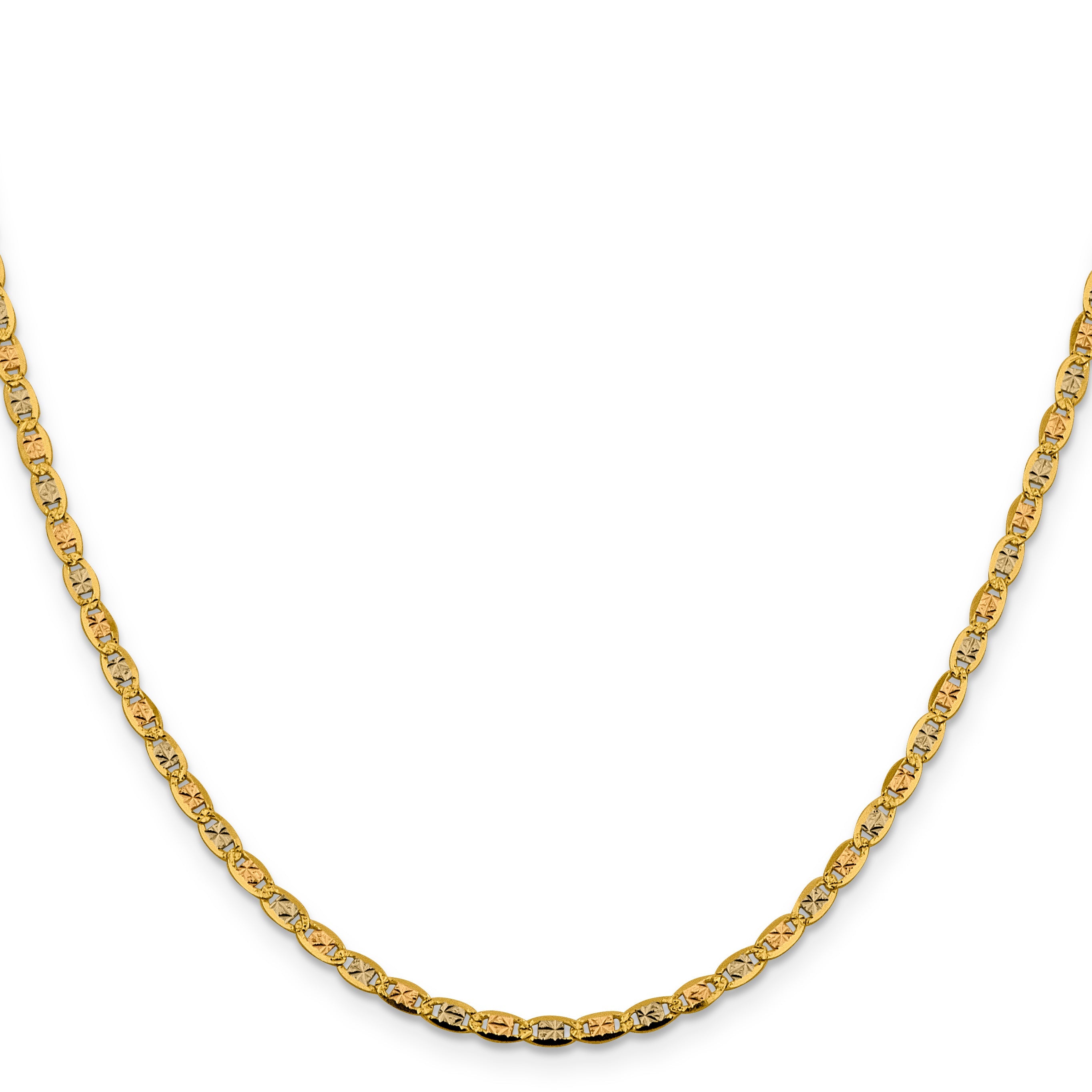 14K Tri-Color 20 Inch 2.75mm Pav Valentino With Lobster Clasp Chain Necklace