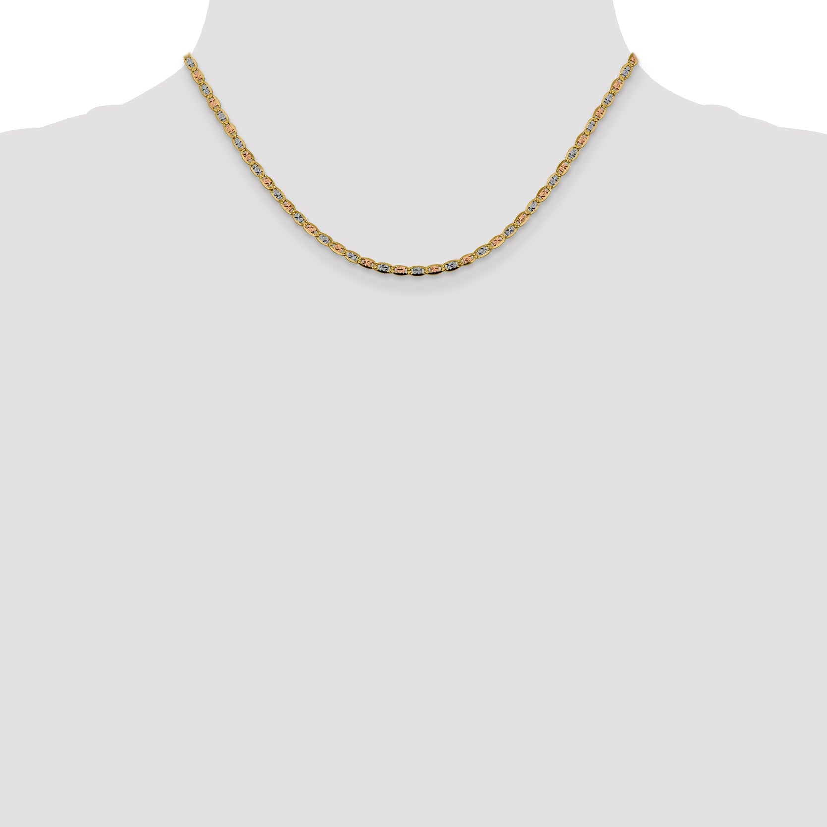 14K Tri-Color 16 Inch 2.75mm Pav Valentino With Lobster Clasp Chain Necklace