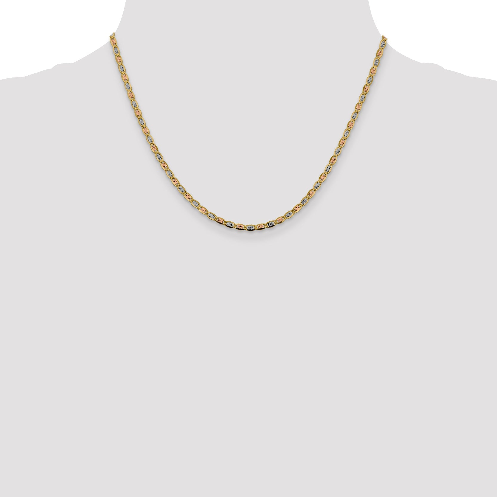 14K Tri-Color 18 Inch 2.75mm Pav Valentino With Lobster Clasp Chain Necklace