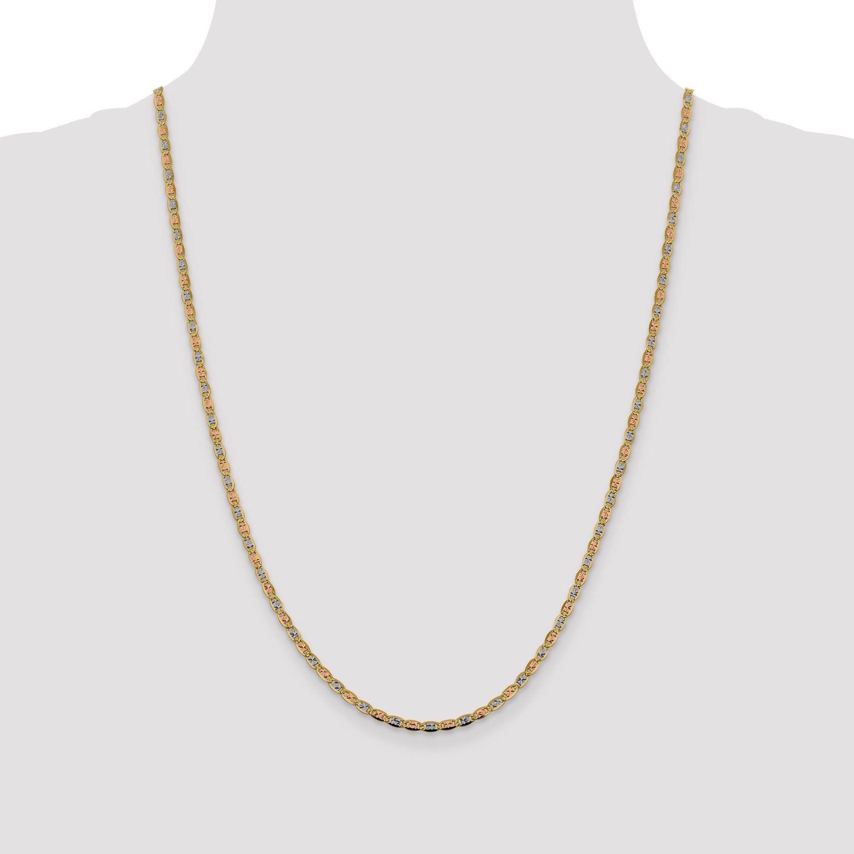 14K Tri-Color 24 Inch 2.75mm Pav Valentino With Lobster Clasp Chain Necklace