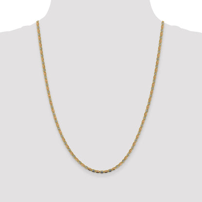 14K Tri-Color 24 Inch 2.75mm Pav Valentino With Lobster Clasp Chain Necklace