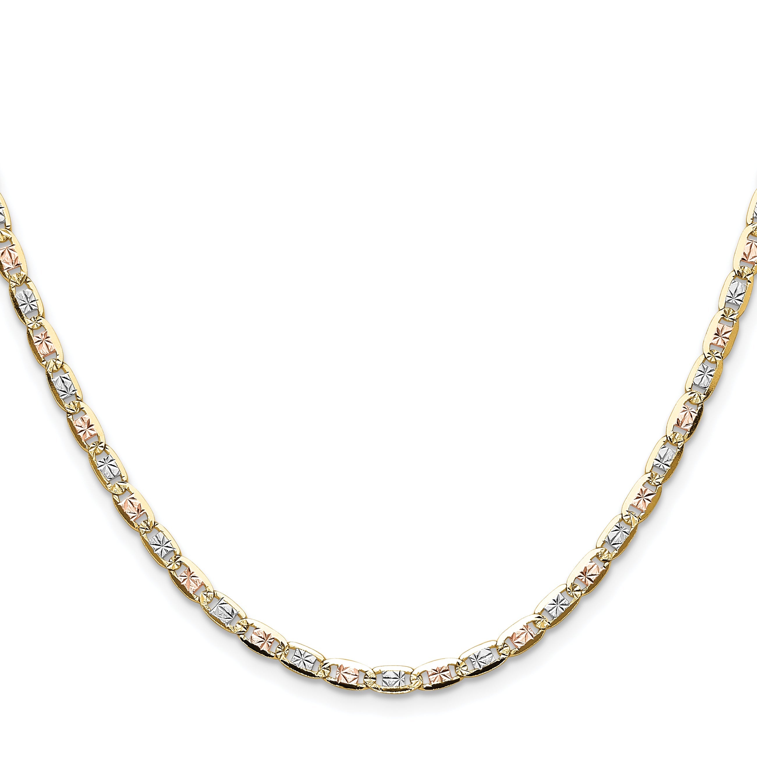 16 Inch 14K Tri-Color 3.2mm Gold Pav Valentino Chain Necklace