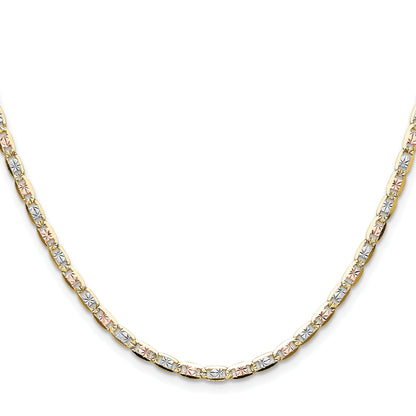 18 Inch 14K Tri-Color 3.2mm Gold Pav Valentino Chain Necklace