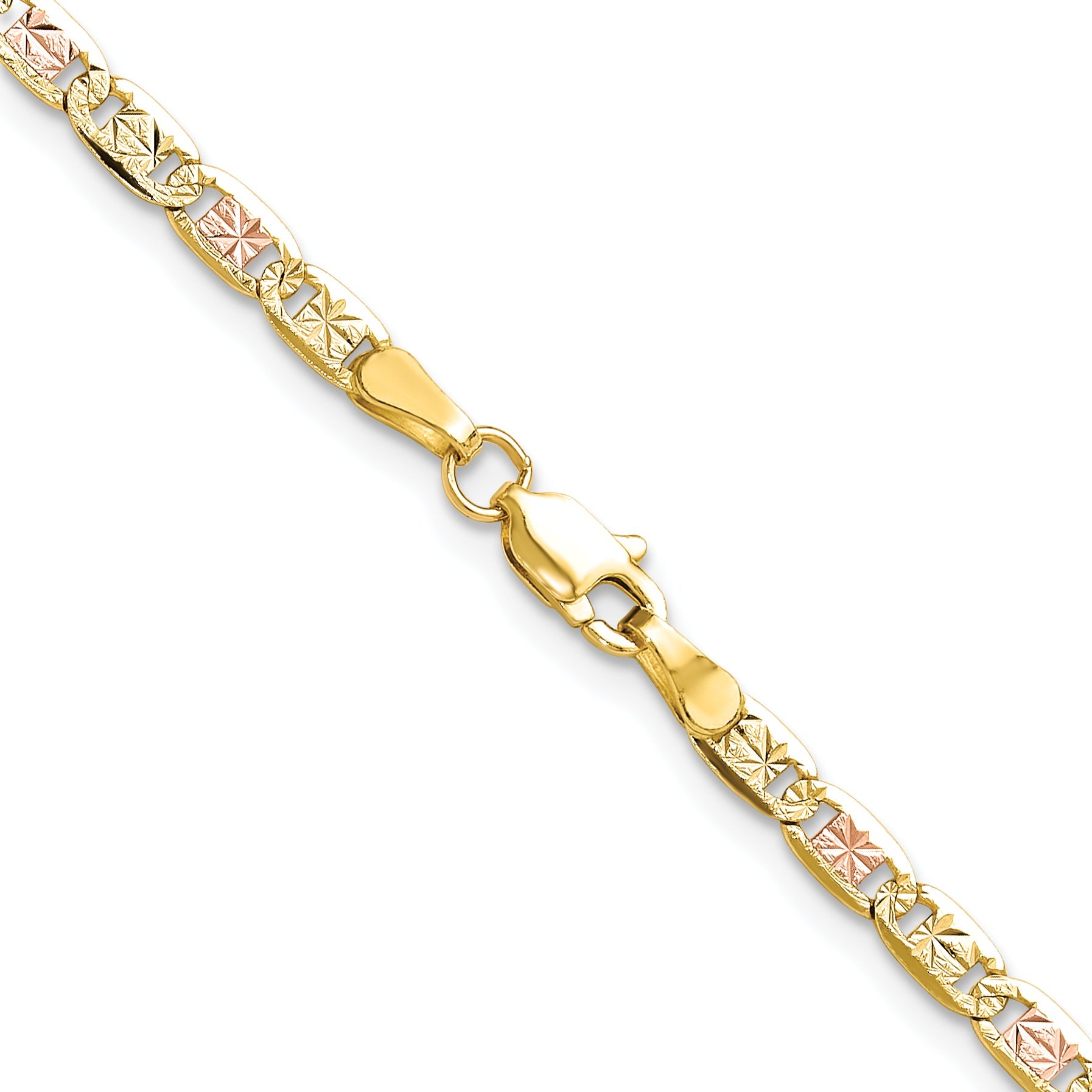 16 Inch 14K Tri-Color 3.2mm Gold Pav Valentino Chain Necklace