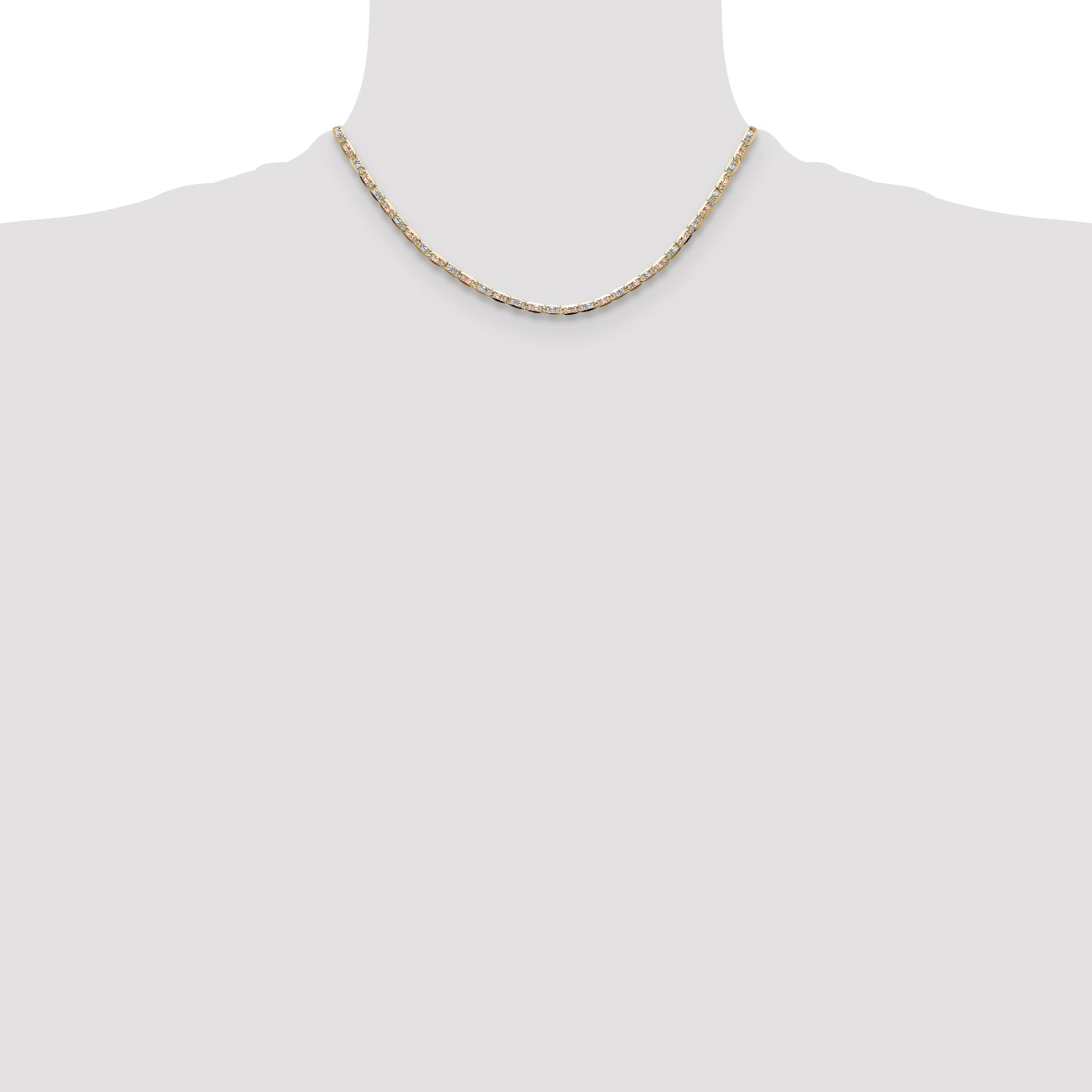 16 Inch 14K Tri-Color 3.2mm Gold Pav Valentino Chain Necklace