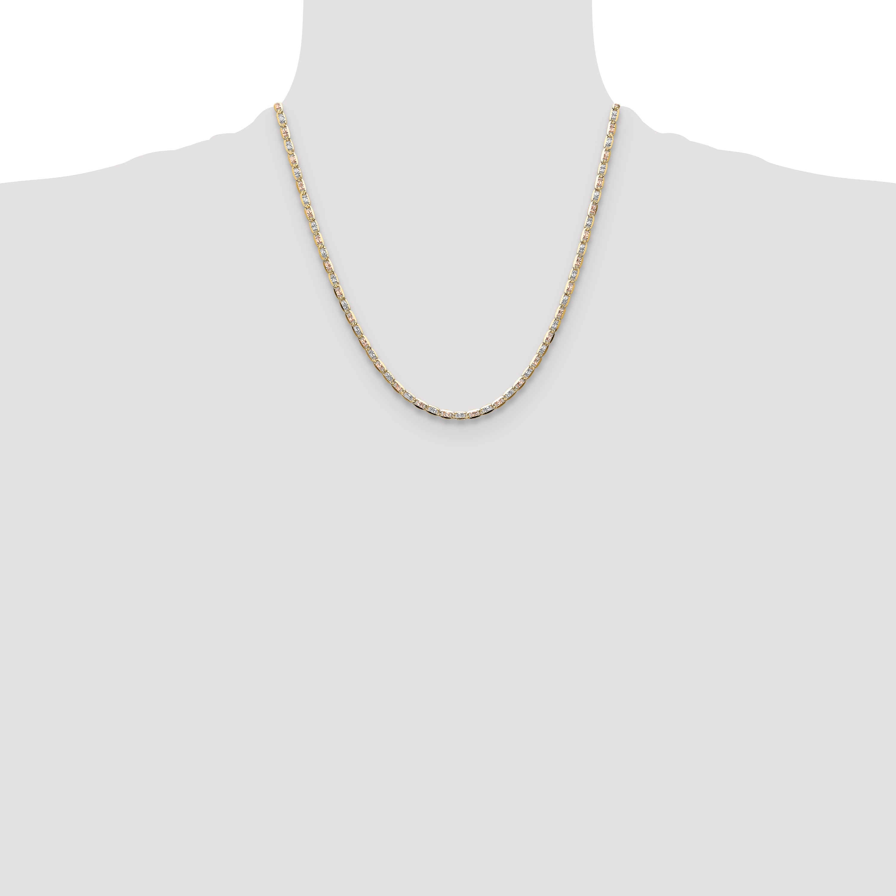 2 Inch 14K Tri-Color 3.2mm Gold Pav Valentino Chain Necklace