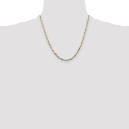 2 Inch 14K Tri-Color 3.2mm Gold Pav Valentino Chain Necklace