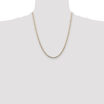 22 Inch 14K Tri-Color 3.2mm Gold Pav Valentino Chain Necklace