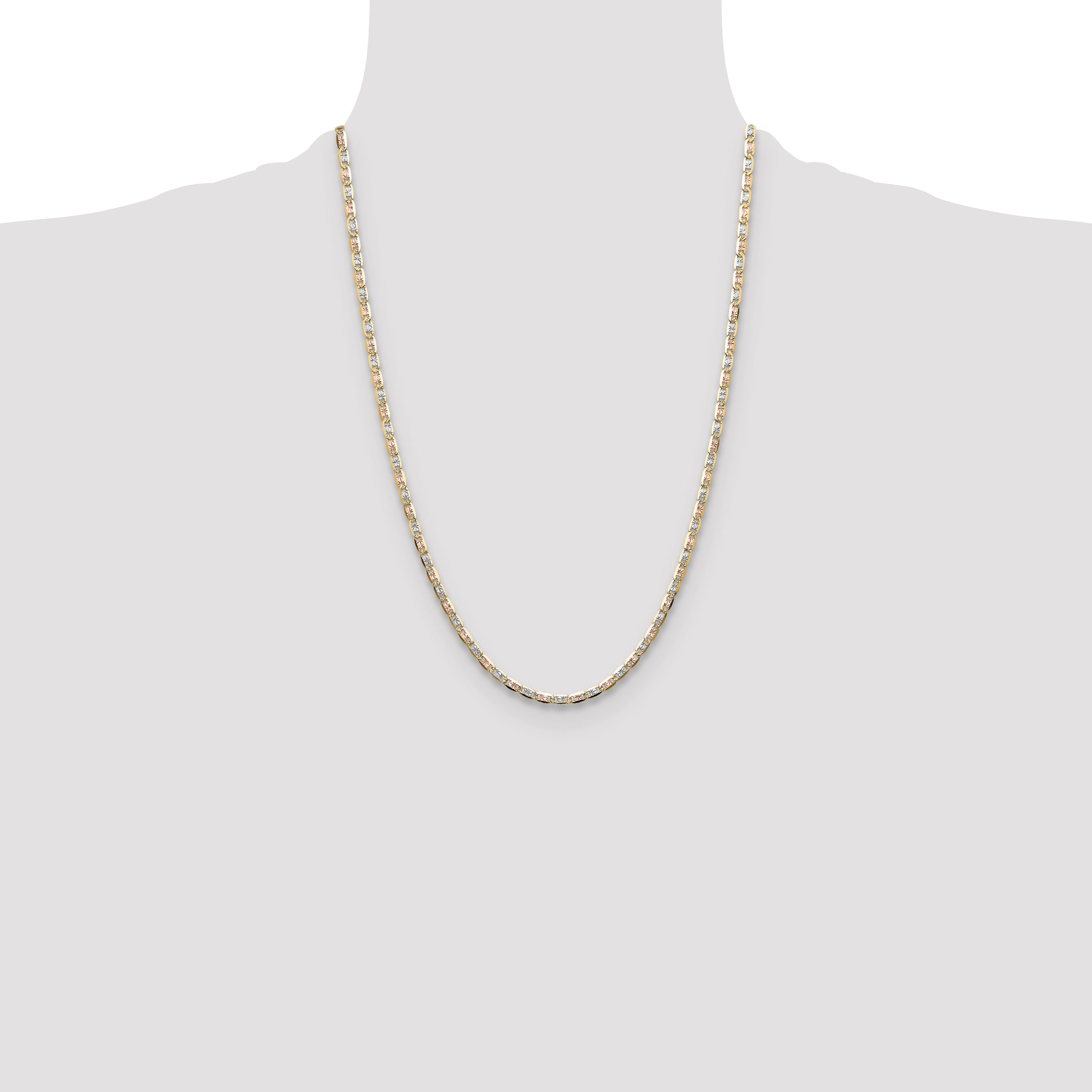 24 Inch 14K Tri-Color 3.2mm Gold Pav Valentino Chain Necklace