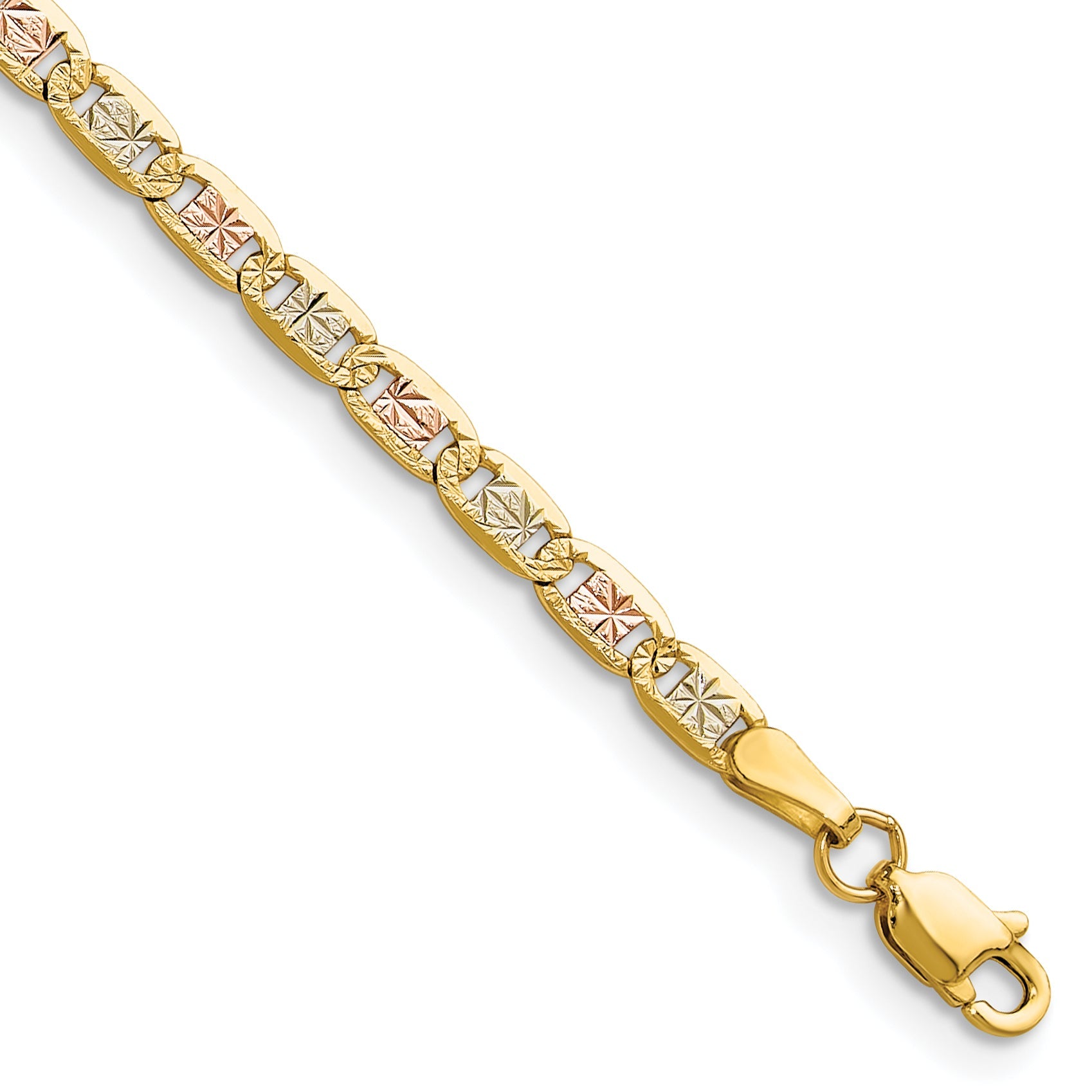 7 Inch 14K Tri-Color 3.2mm Gold Pav Valentino Chain Bracelet
