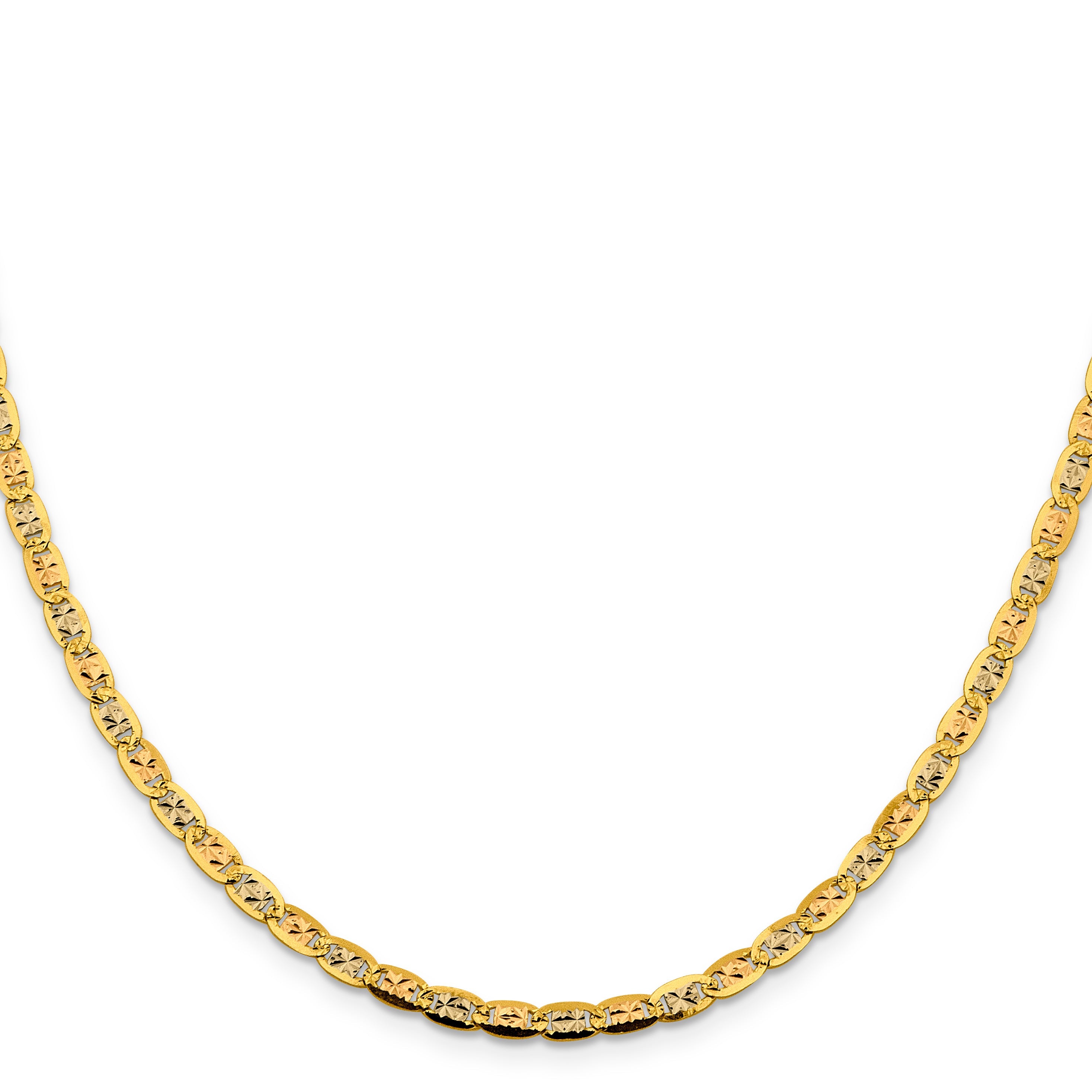 14K Tri-Color 16 Inch 3.8mm Pav Valentino With Lobster Clasp Chain Necklace