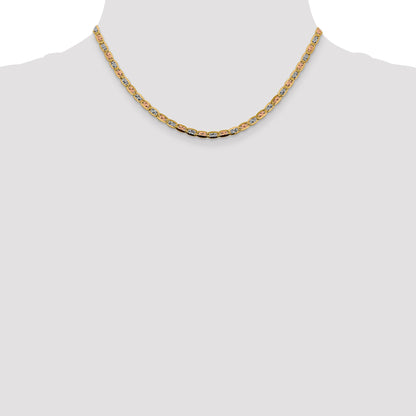 14K Tri-Color 16 Inch 3.8mm Pav Valentino With Lobster Clasp Chain Necklace