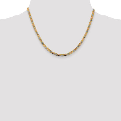 14K Tri-Color 18 Inch 3.8mm Pav Valentino With Lobster Clasp Chain Necklace