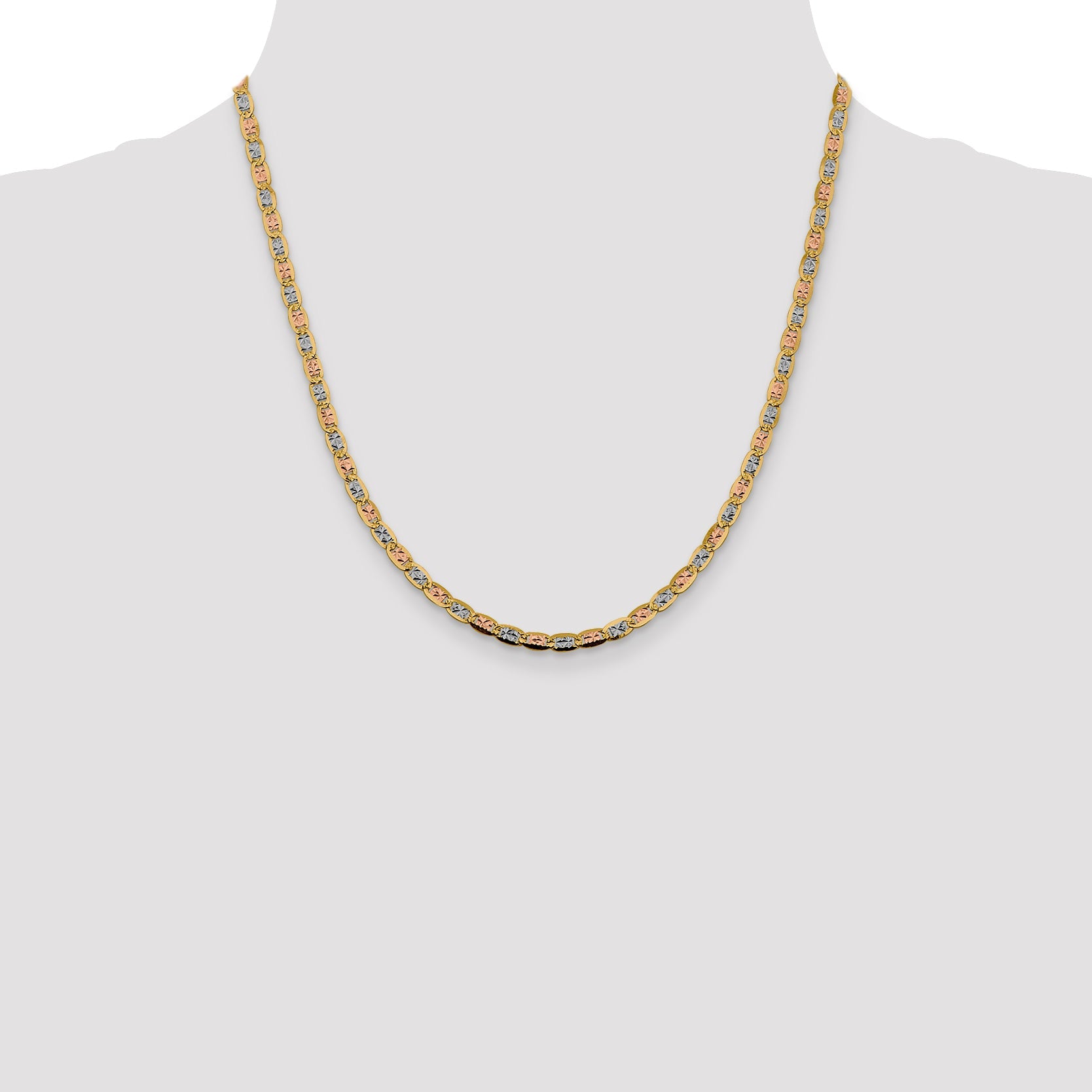 14K Tri-Color 20 Inch 3.8mm Pav Valentino With Lobster Clasp Chain Necklace