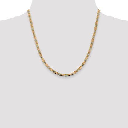 14K Tri-Color 20 Inch 3.8mm Pav Valentino With Lobster Clasp Chain Necklace