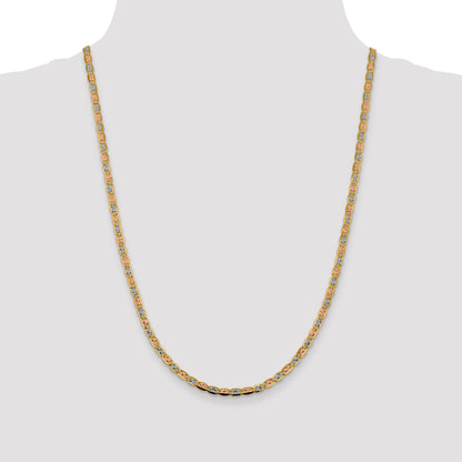 14K Tri-Color 24 Inch 3.8mm Pav Valentino With Lobster Clasp Chain Necklace