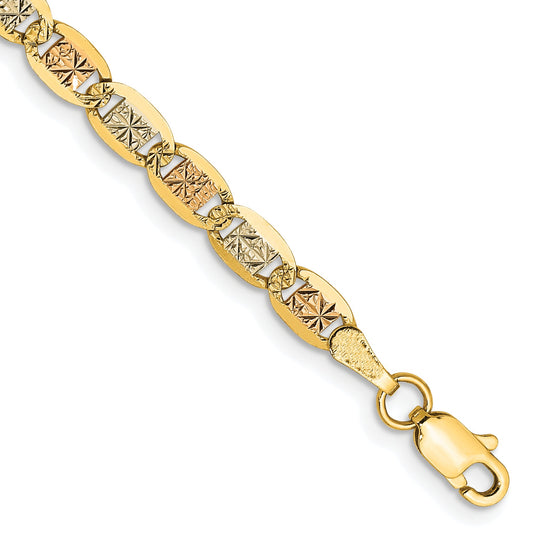 9 Inch 14K 3.8mm Tri-Color Gold Pav Valentino Chain Bracelet