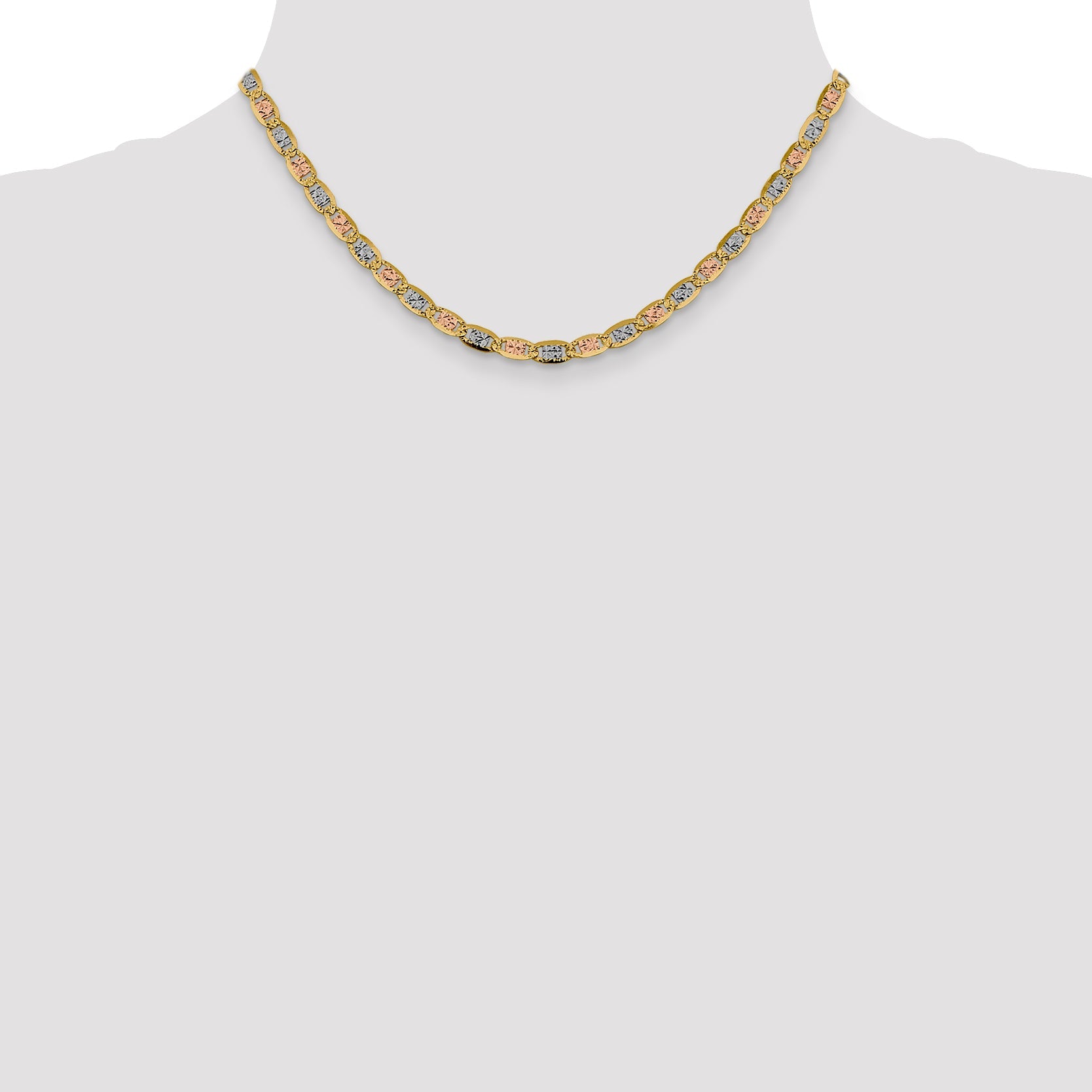 14K Tri-Color 16 Inch 4.65mm Pav Valentino With Lobster Clasp Chain Necklace