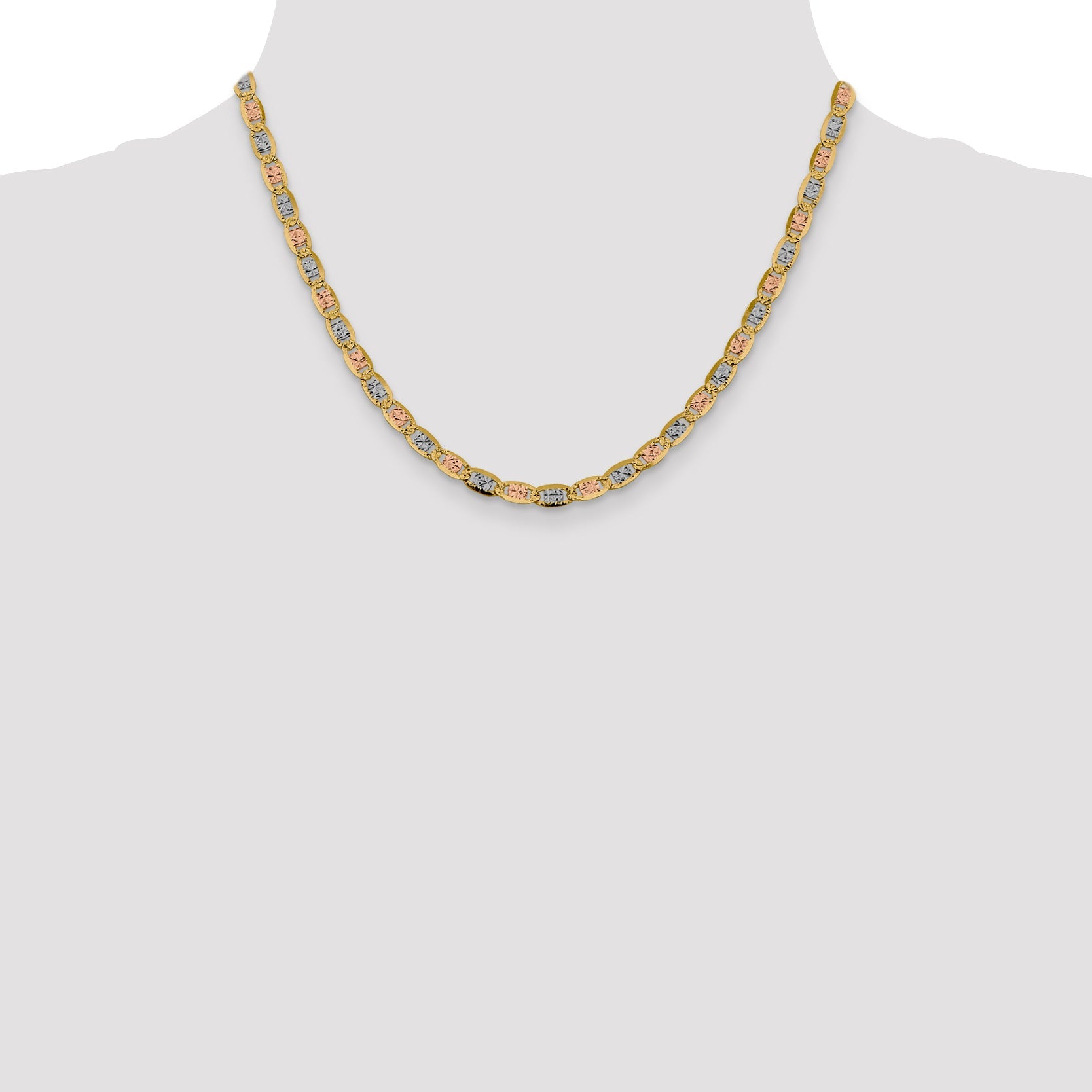 14K Tri-Color 18 Inch 4.65mm Pav Valentino With Lobster Clasp Chain Necklace