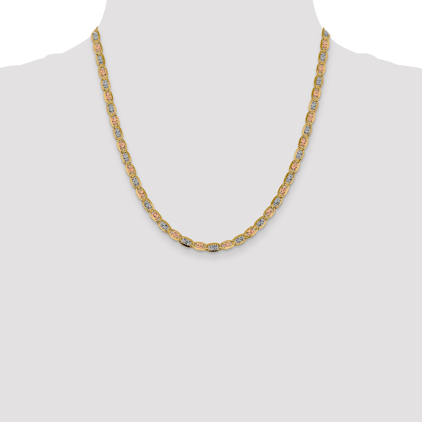 14K Tri-Color 20 Inch 4.65mm Pav Valentino With Lobster Clasp Chain Necklace