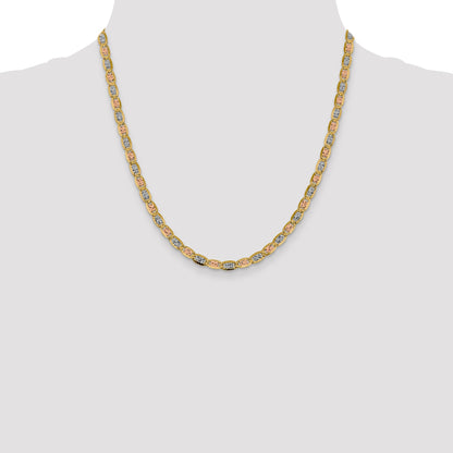 14K Tri-Color 20 Inch 4.65mm Pav Valentino With Lobster Clasp Chain Necklace