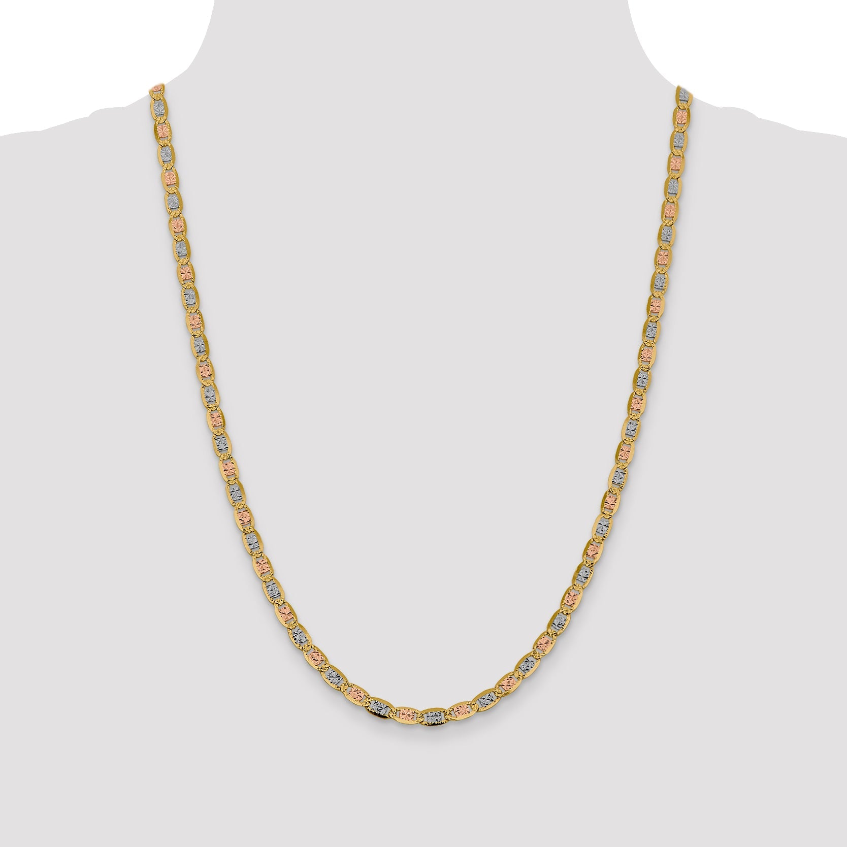 14K Tri-Color 24 Inch 4.65mm Pav Valentino With Lobster Clasp Chain Necklace