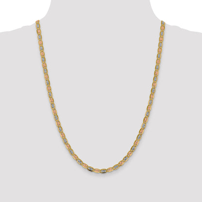 14K Tri-Color 24 Inch 4.65mm Pav Valentino With Lobster Clasp Chain Necklace