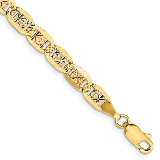 9 Inch 14K 4.65mm Tri-Color Gold Pav Valentino Chain Bracelet