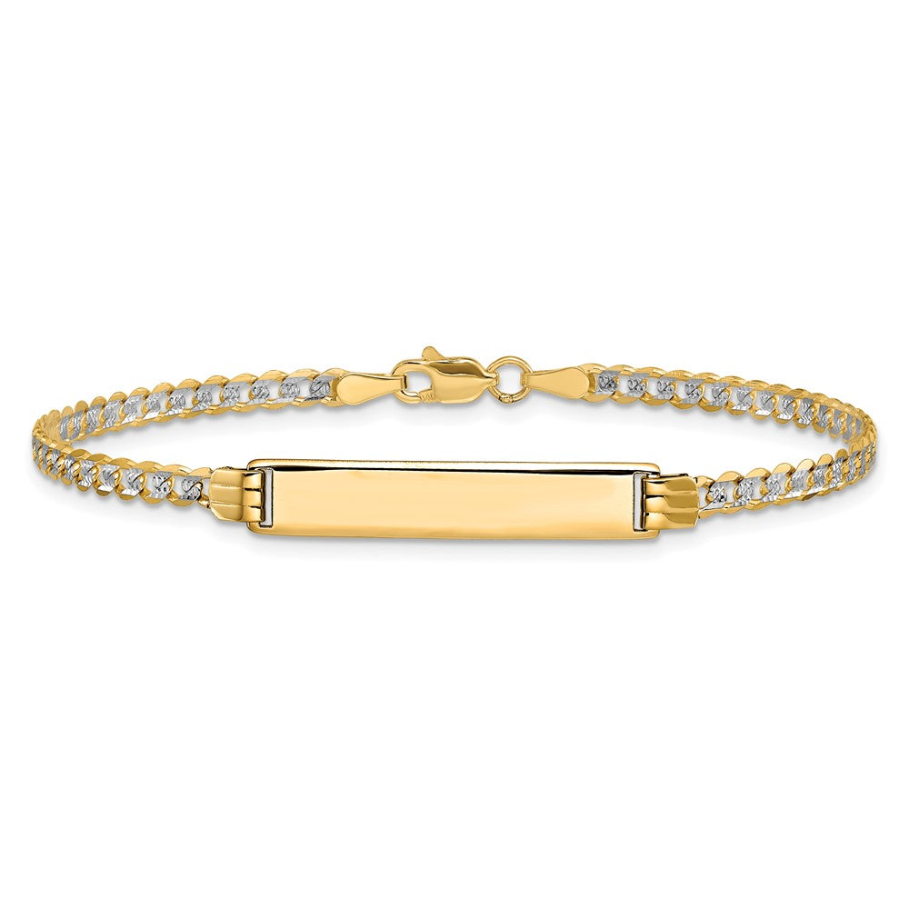 8 Inch 14K With Rhodium Pav Curb Id Bracelet